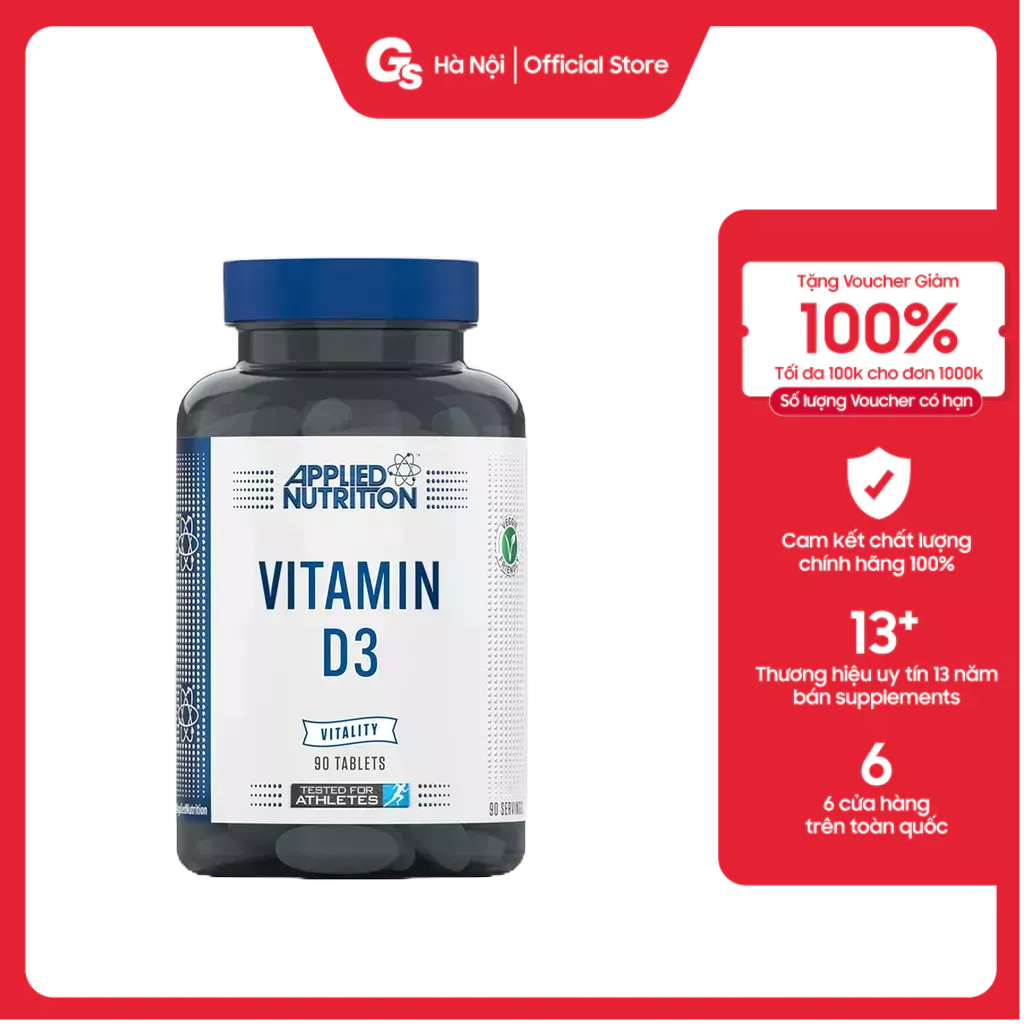 Viên uống Applied Nutrition Vitamin D3 3000IU (90v) nhập khẩu Anh phân phối Gymstore tăng hệ miễn dịch, sức mạnh cơ bắp