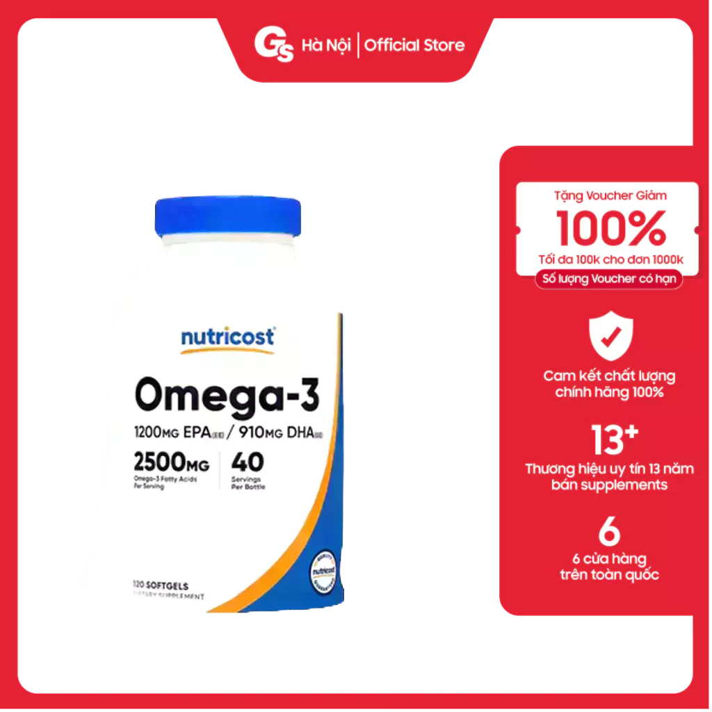 Viên uống Nutricost Omega-3 2500 mg, (120 viên) nhập khẩu Mỹ - Gymstore - Hỗ trợ sức khỏe toàn diện