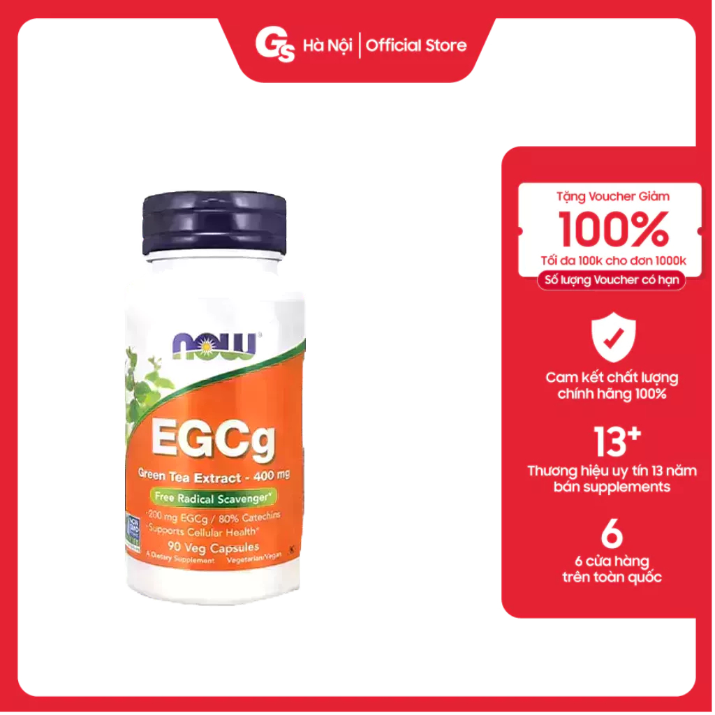 Viên uống Now EGCg Green Tea Extract 400mg (90 Vcaps) nhập khẩu Mỹ - Gymstore
