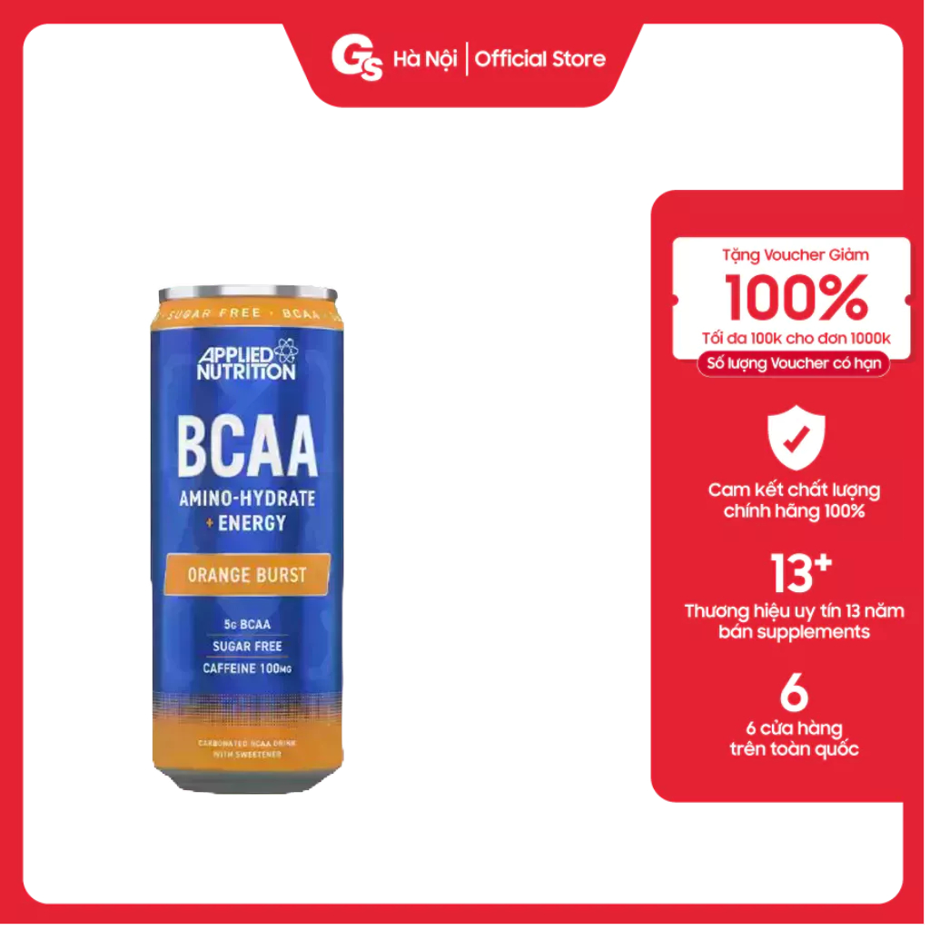 Lon nước Applied Nutrition BCAA Amino Hydrate Energy (330ml) nhập khẩu Anh -Gymstore thức uống có ga tăng sức bền tối đa