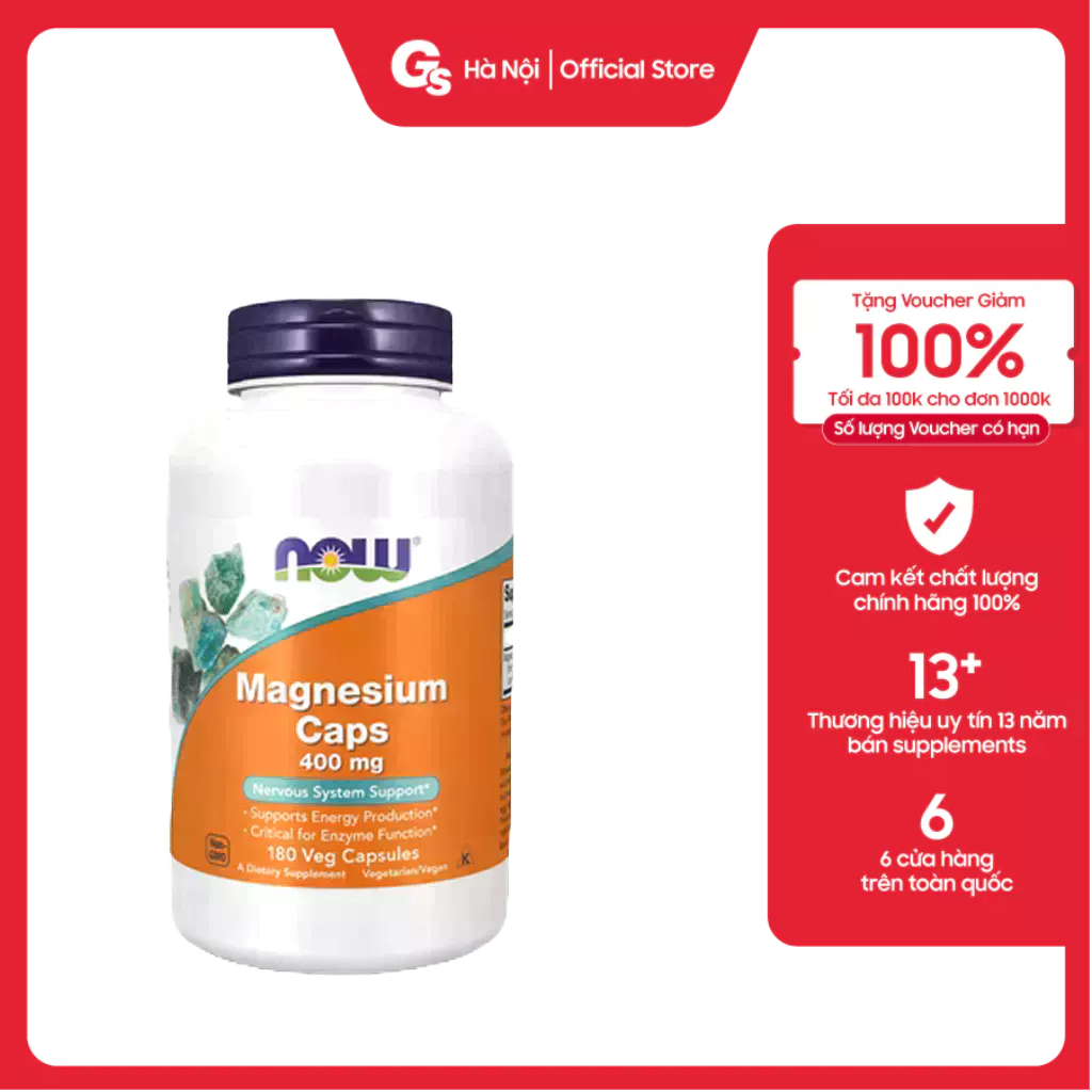 Viên uống Now Magnesium Caps 400 mg (180 viên) nhập khẩu Mỹ - Gymstore