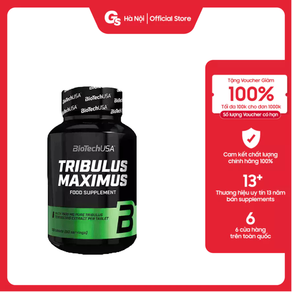 Viên uống Biotech USA Tribulus Maximus 1500mg (90 viên) - Hỗ trợ tăng sức khỏe nam giới nhập khẩu Mỹ - Gymstore