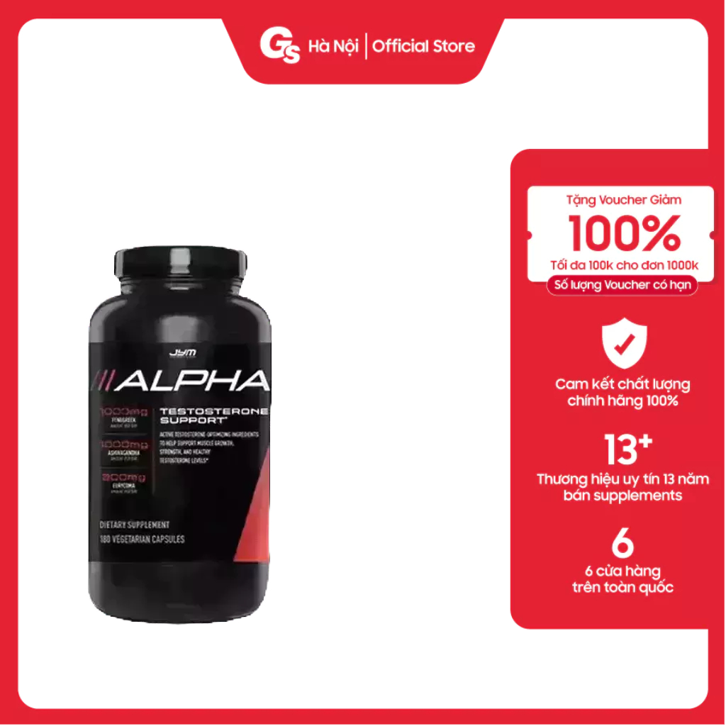 Viên uống Jym Alpha Supplement For Testosterone Support (180 viên) nhập khẩu Mỹ - Gymstore giúp tăng cường testosterone