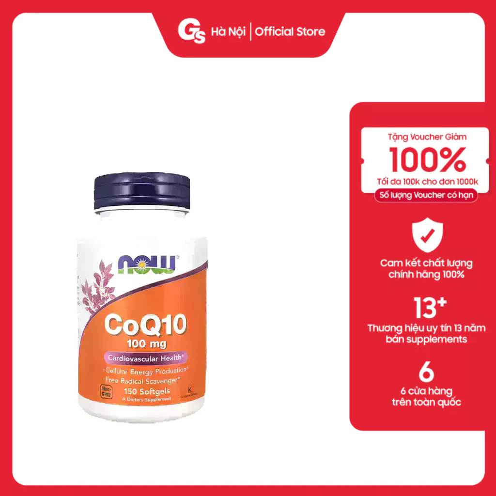 Viên uống Now CoQ10, Coenzyme Q10 (100 mg) nhập khẩu Mỹ - Gymstore cải thiện sức khỏe tim mạch