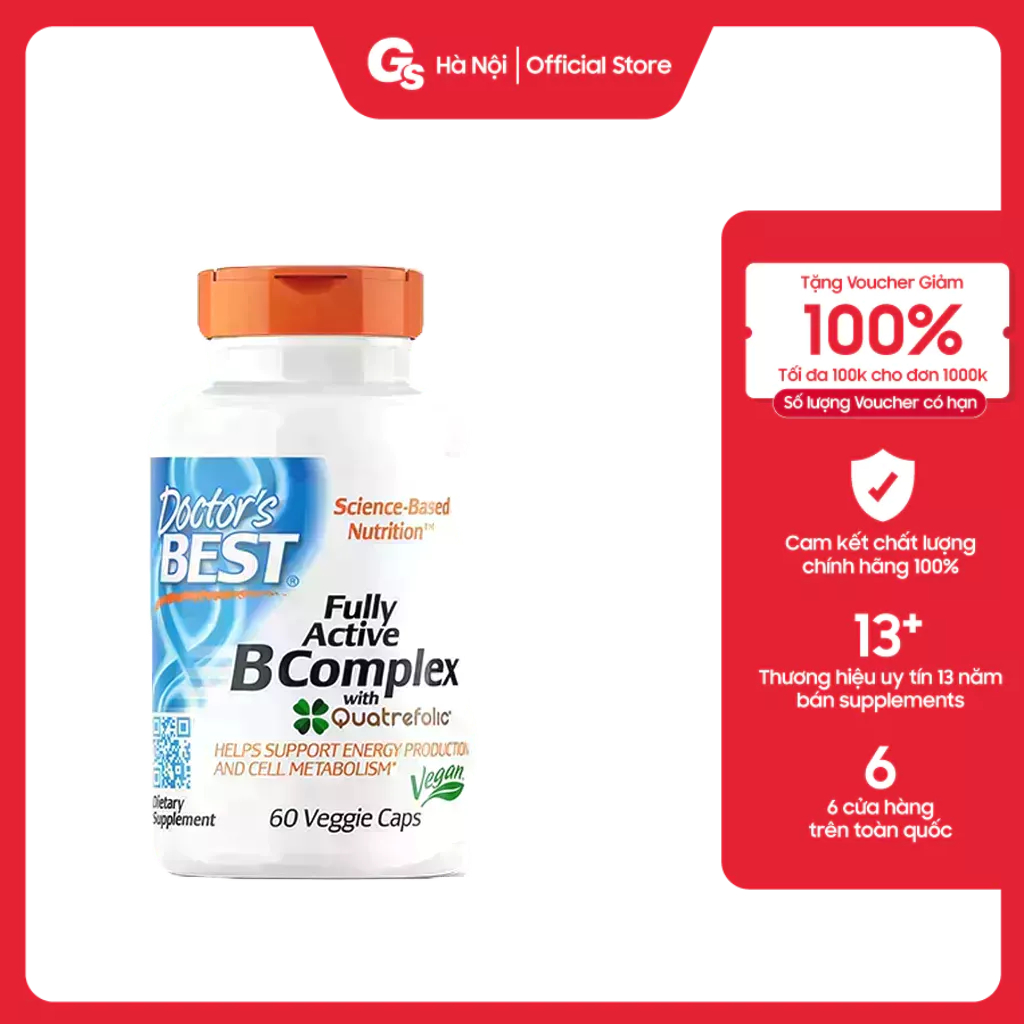 Viên uống Doctor's Best Fully Active B Complex with Quatrefolic (60 viên) nhập khẩu Mỹ - Gymstore