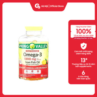 Dầu cá Omega 3 Spring Valley Fish Oil 1000mg nhập khẩu Mỹ phân phối chính hãng GymStore, hỗ trợ đẹp da, tốt cho trí não