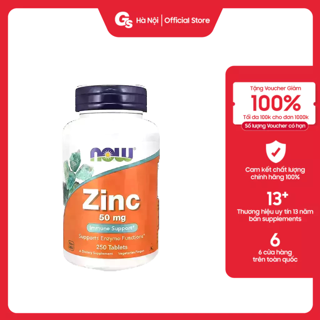 Viên uống bổ sung kẽm Now Zinc - Cải thiện não bộ, củng cố hệ miễn dịch, phát triển xương, phát triển thai nhi