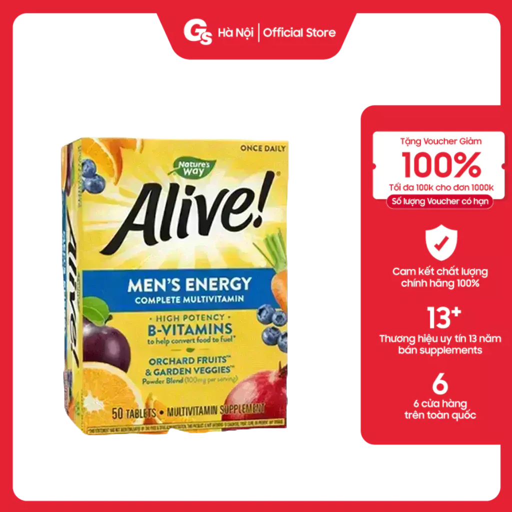 Vitamin tổng hợp Alive! Men's Energy Multi-vitamin and Multi-Mineral (50 viên) nhập khẩu Mỹ phân phối Gymstore