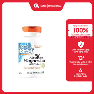 Thực phẩm chức năng DOCTOR'S BEST High Absorption Magnesium nhập Mỹ bổ sung Magie hỗ trợ tim mạch, giảm nguy cơ đột quỵ