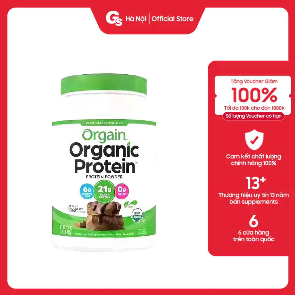 Bột Protein, thực vật hữu cơ Orgain Organic Protein nhập khẩu Mỹ - Gymstore hỗ trợ ăn kiêng, ăn chay, giảm cân