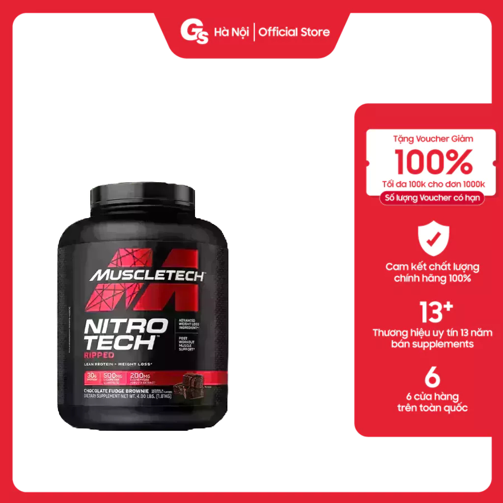 Sữa tăng cơ giảm mỡ MuscleTech NITRO-TECH Ripped, 4 Lbs nhập khẩu Mỹ - Gymstore