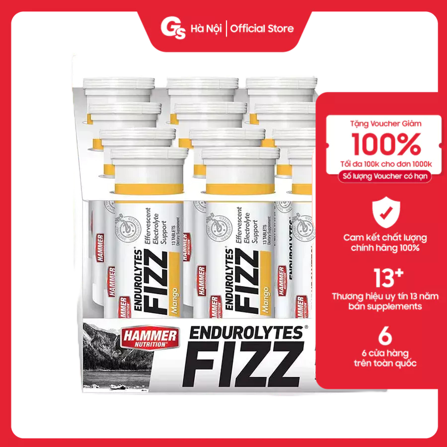 Viên sủi bù điện giải Hammer Endurrolytes FIZZ, (12 Tubes) nhập khẩu Mỹ - Gymstore