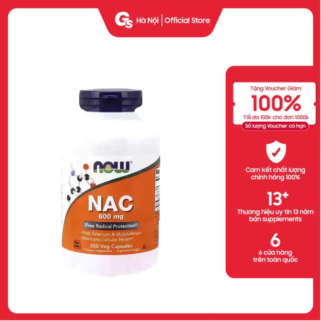 Now NAC 600 mg w/ Selenium & Molybdenum (250 Capsules) nhập khẩu Mỹ - Gymstore giải độc, cải thiện sức khỏe