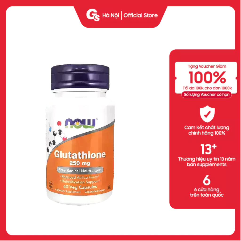 Viên uống trắng da Now Glutathione (500mg) nhập khẩu Mỹ - Gymstore
