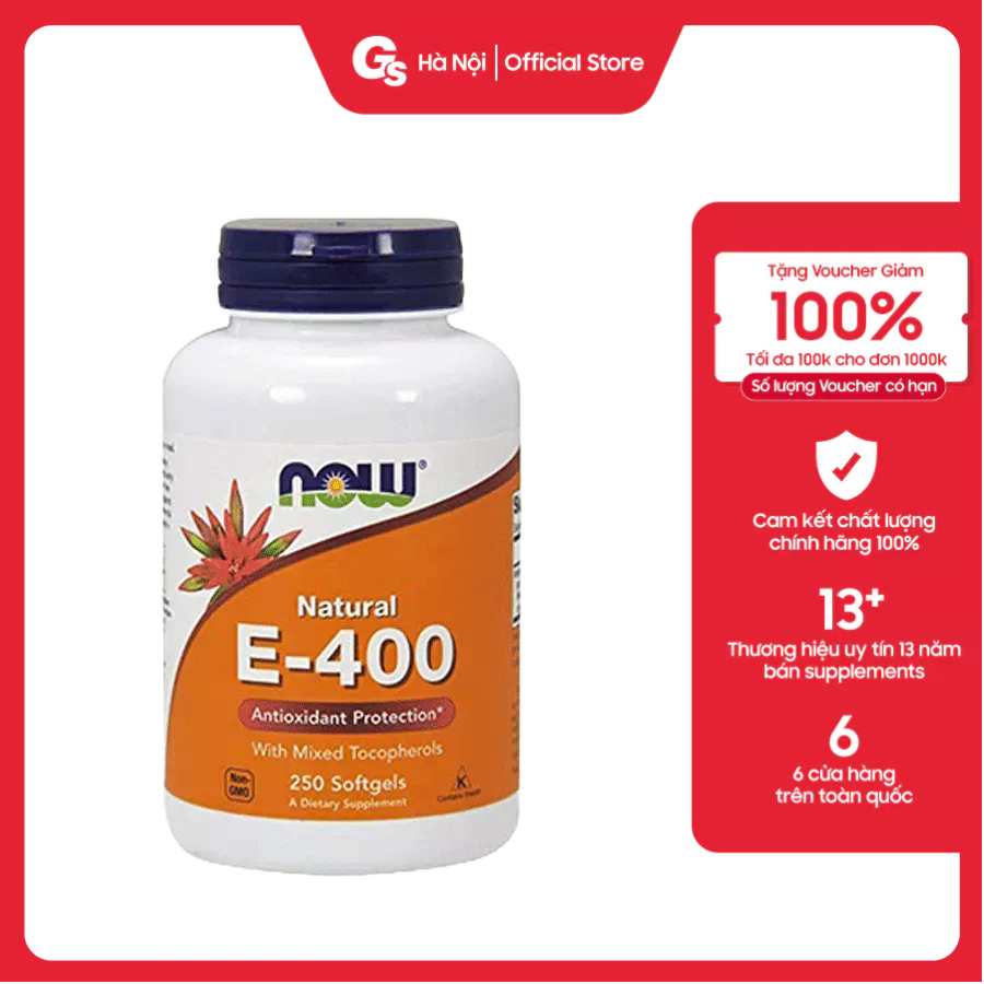 Viên uống Vitamin Now E-400 With Mixed Tocopherols, 250 Softgels - Hỗ trợ làm đẹp da nhập khẩu Mỹ - Gymstore