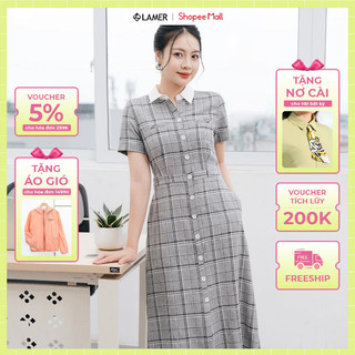 Đầm dáng A cổ đức phối cơi ngực phối đai eo LAMER L63R24H005