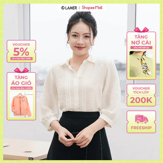 Áo sơ mi nữ xếp ly ngực, dài tay cổ đức LAMER L61H24Q006