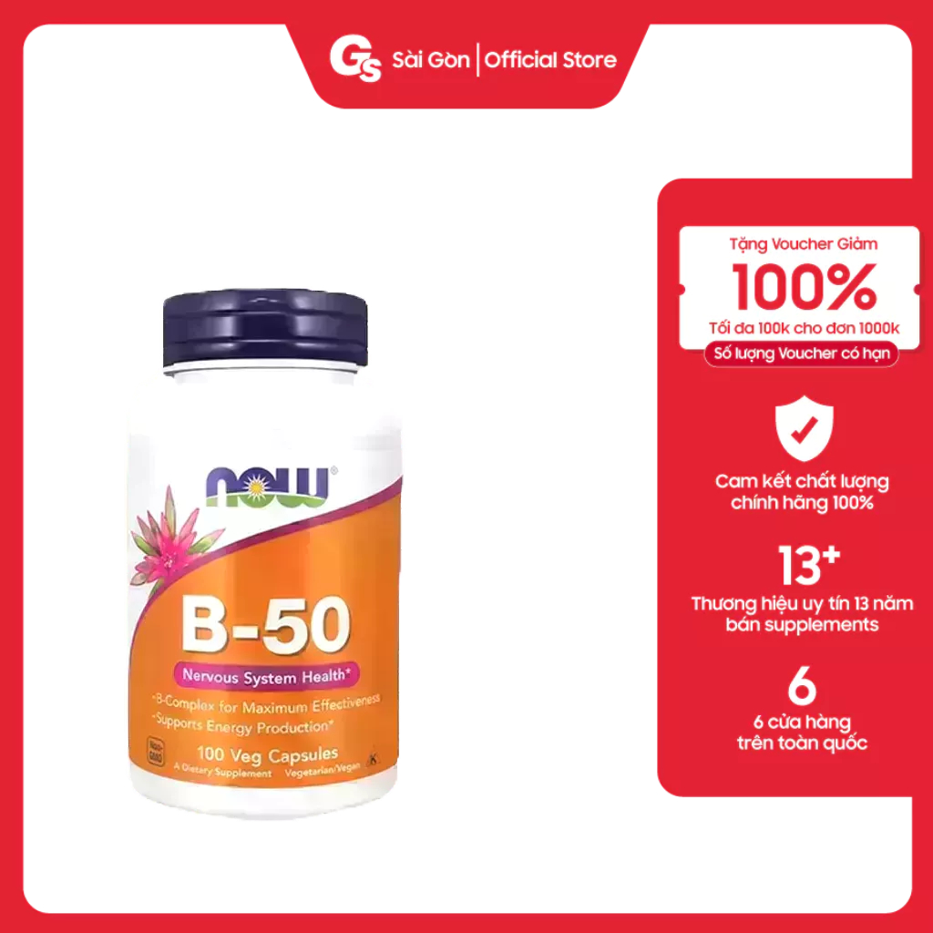 Viên uống Now Vitamin B-50 mg nhập khẩu Mỹ - Gymstore hỗ trợ trí não, sản sinh năng lượng