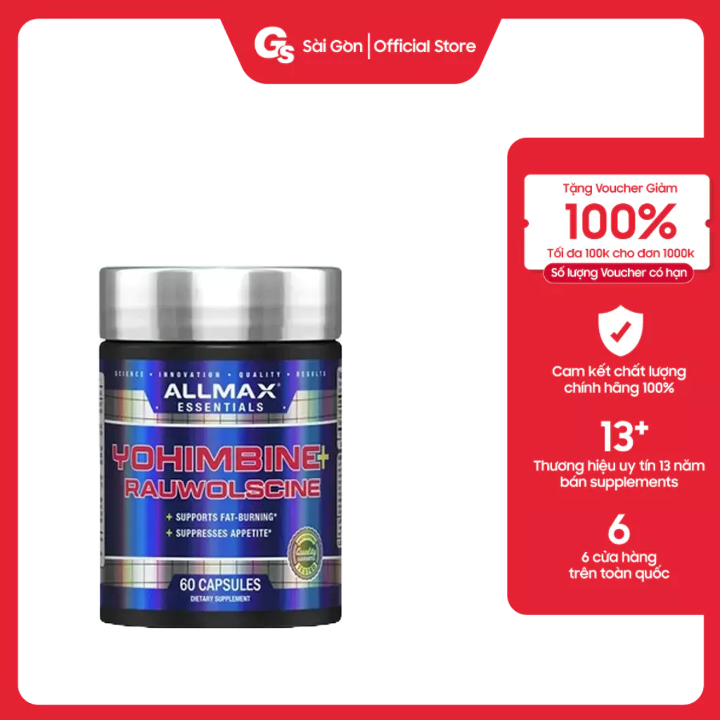Viên uống AllMax Yohimbine + Rauwolscine (60 viên) nhập khẩu Canada - Gymstore giúp giảm béo, giảm m
