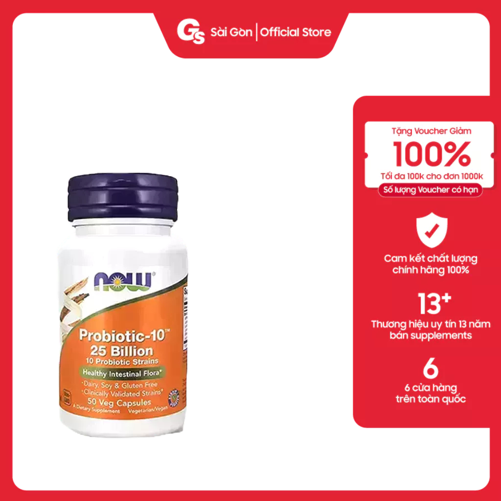 Viên uống Vitamin Now Food Probiotic-10 25 Billion (50 viên) nhập khẩu Mỹ - Gymstore