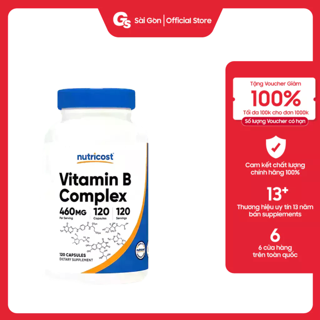 Viên uống Nutricost Vitamin B Complex (460MG) , hỗ trợ sức khỏe - Gymstore
