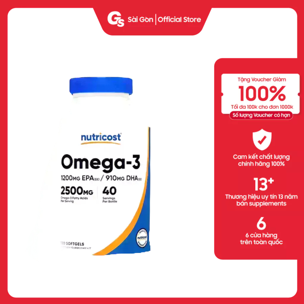 Viên uống Nutricost Omega-3 2500 mg, (120 viên) nhập khẩu Mỹ - Gymstore
