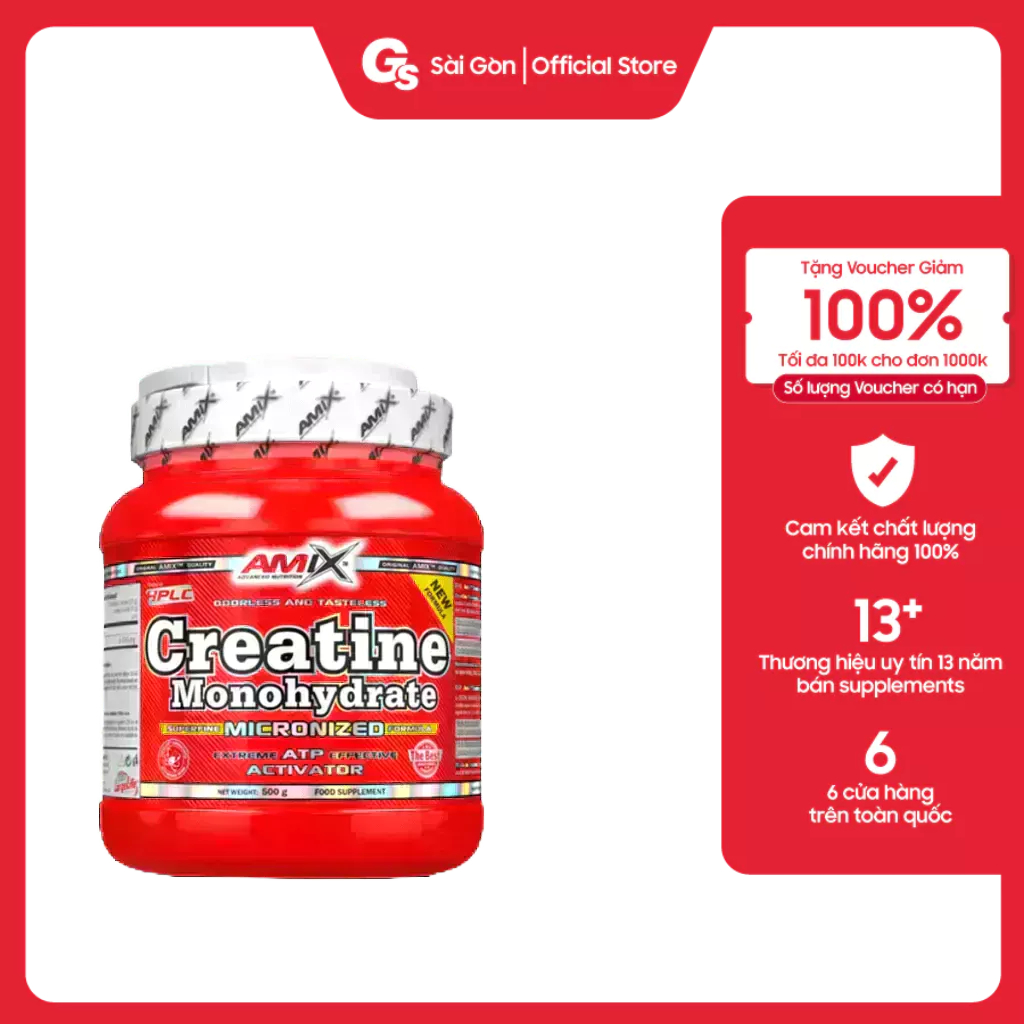 Bột Amix Creatine Monohydrate Micronized Powder, 500g (166 Servings) nhập khẩu Anh - Gymstore giúp t