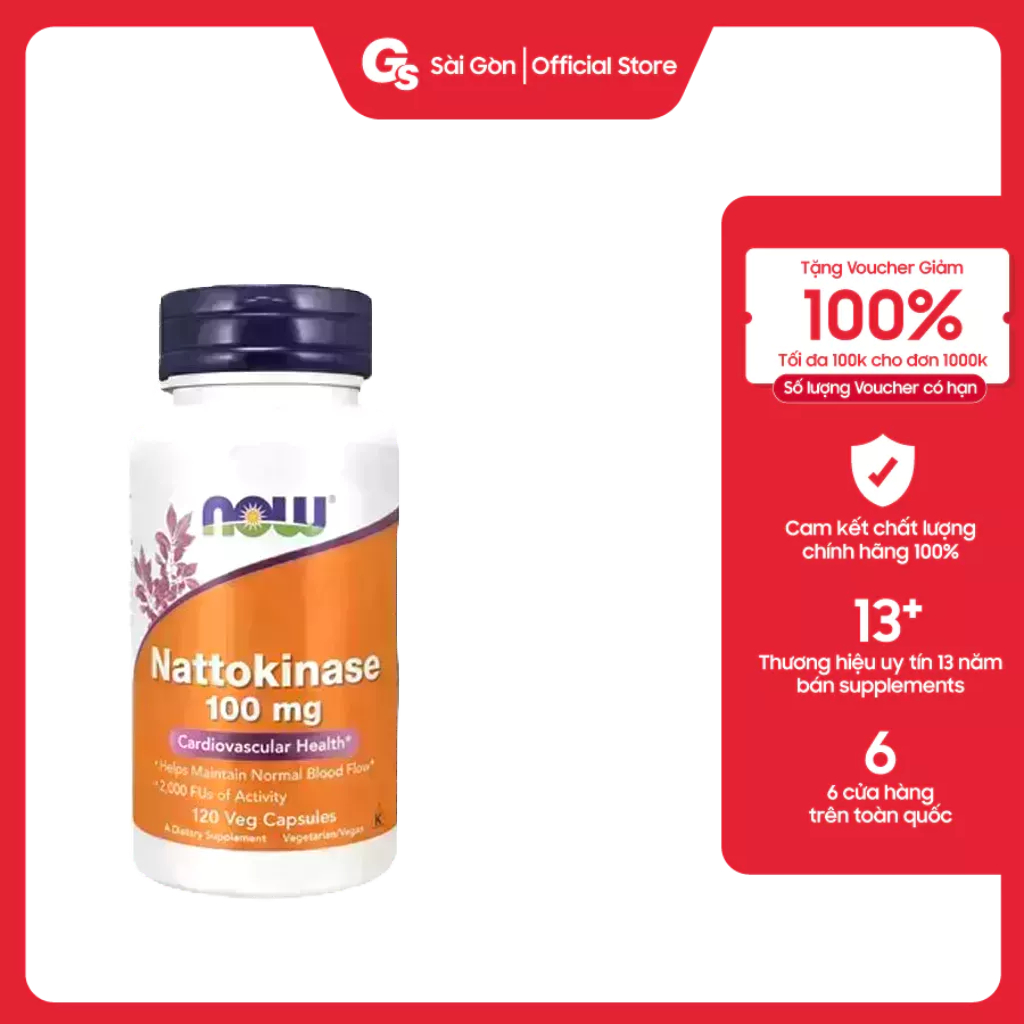 Viên uống Now Nattokinase 100 mg nhập khẩu Mỹ - Gymstore giúp bảo vệ sức khỏe tim mạch, bộ não