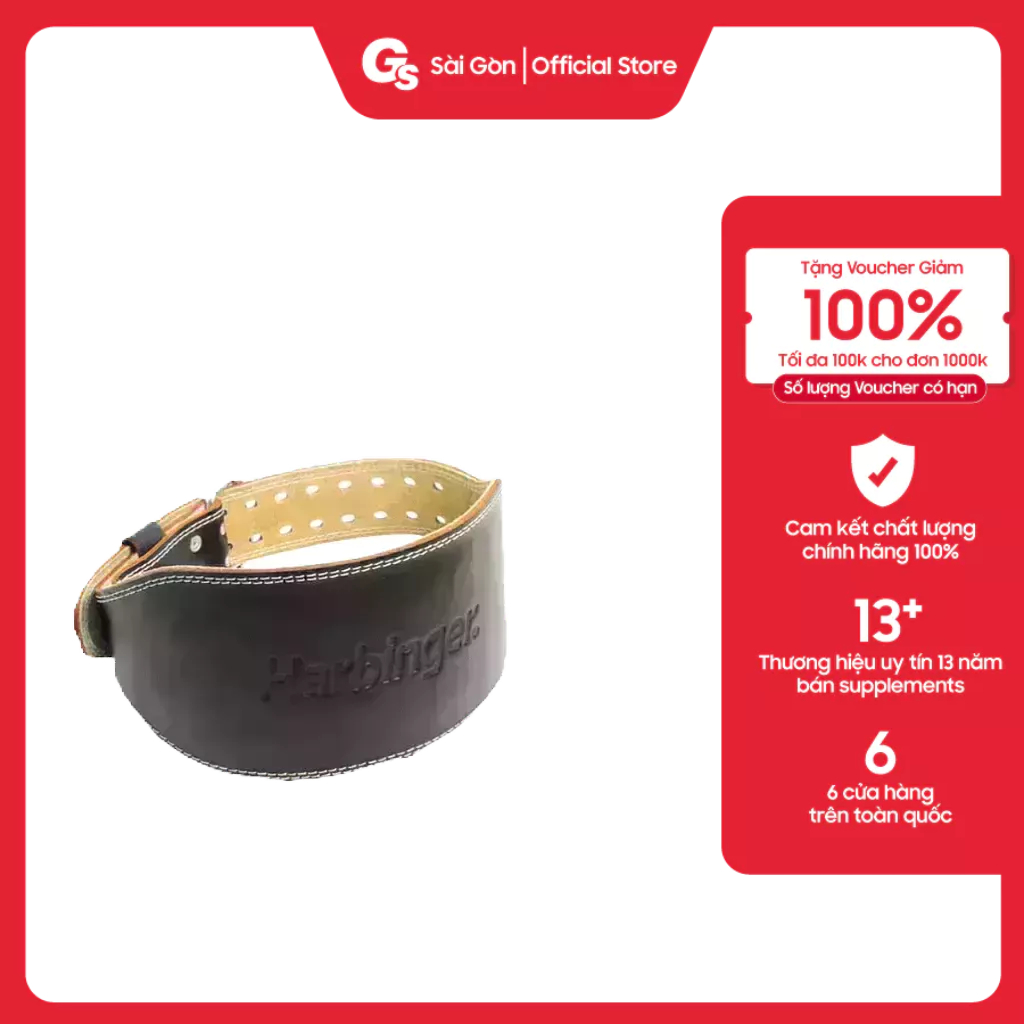 Đai lưng tập gym Harbinger 6" Padded Leather Belt - Gymstore giúp hỗ trợ luyện tập