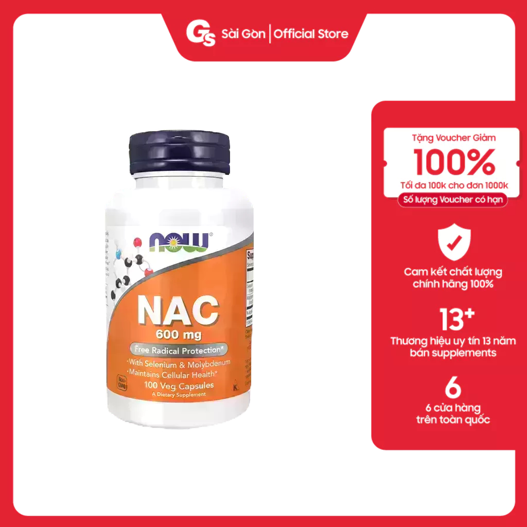 Viên uống thải độc và bảo vệ gan Now NAC 600mg nhập khẩu Mỹ - Gymstore