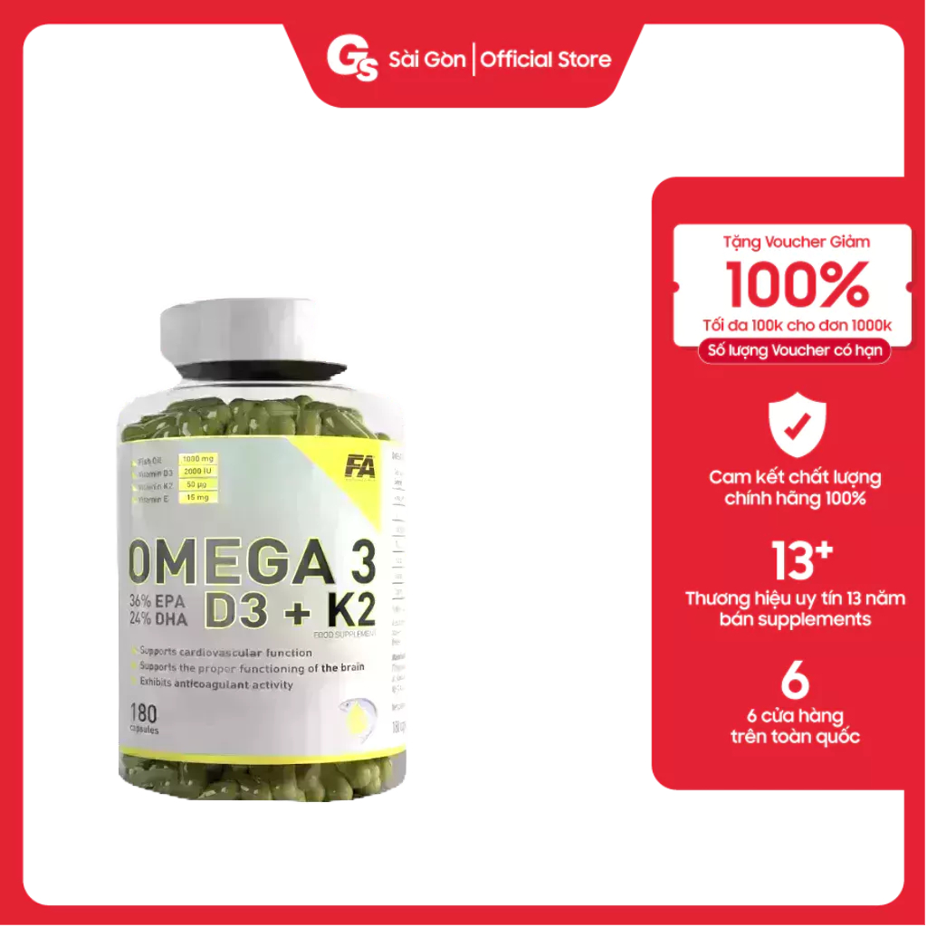 Viên uống FA Engineered Nutrition Omega 3 D3+K2 nhập khẩu Ba Lan - Gymstore giúp bảo vệ sức khỏe toàn diện
