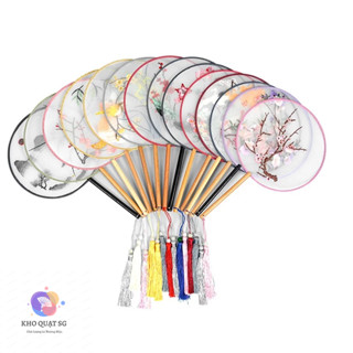 (Sỉ) Quạt Tròn Cổ Trang Vải Lụa Thêu Tay Tinh Tế Hán Phục Thiếu Nữ Cung Đình Cán Cầm Tay Chụp Hình