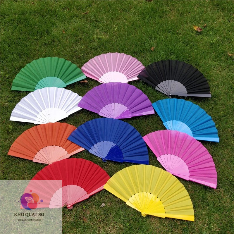 (Sỉ) Quạt Xếp Vải Trơn Nan Nhựa Chuyên Dụng Khi Múa Quạt, Khiêu Vũ, Trang Trí Dài 23cm Xòe 43cm