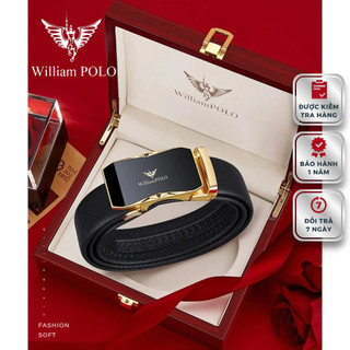 Thắt lưng nam da bò cao cấp hàng hiệu williampolo, dây nịt nam full box khóa tự động
