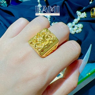 Nhẫn nam hoạ tiết rồng bản vuông mạ vàng Kami trang sức sỉ