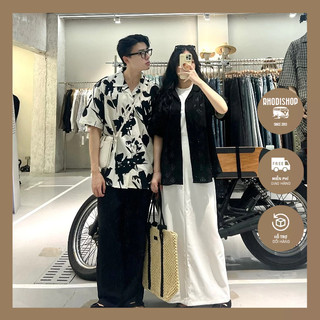 Áo sơ mi nam hoa trắng đen 23879 rhodishop