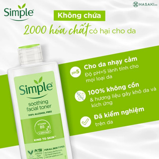 Nước hoa hồng Simple Kind-to-Skin Soothing Facial Toner 200ml