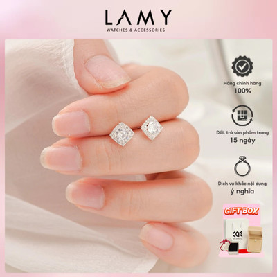 Khuyên tai bạc nữ LAMY Square Stone Earrings 3223 - Khuyên tai bạc ta