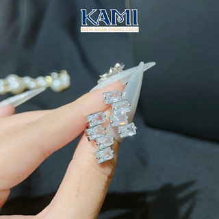 Bông tai 4 đá baguet xi bạch kim siêu sáng Kami trang sức sỉ