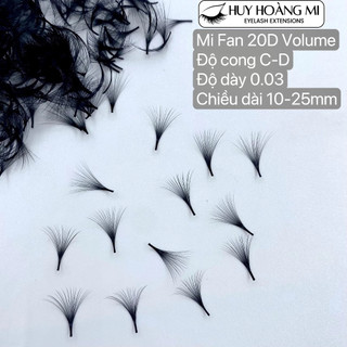 Mi Fan 20D Cao Cấp_Dày 0.03_Cong C-D_Dài 10-25mm_Hộp 500 Fan_Dụng cụ nối mi_Huy Hoàng Mi
