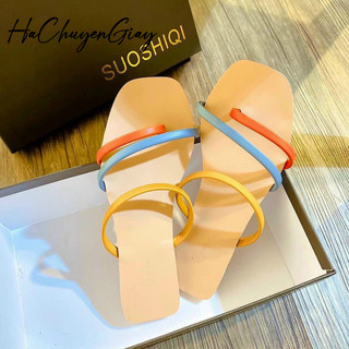 Dép lê nữ kẹp tông xỏ ngón quai mảnh mặt phíp chống nước đế bệt mũi vuông mới hot