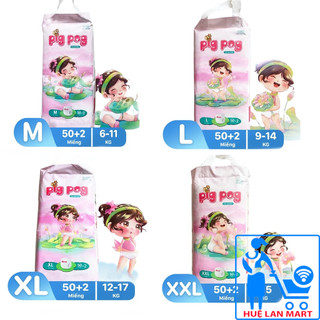 Bỉm/Tã Quần Pig Pog Size M/L/XL/XXL 50+2 - Bề mặt mềm mại, thấm hút tối đa