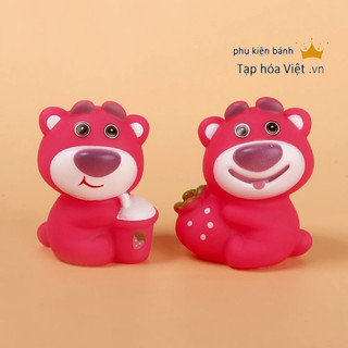 Gấu Dâu trang trí bánh kem, gấu ôm dâu tây, gấu ôm trà sữa trang trí bánh