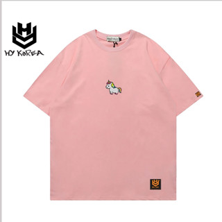  Áo Thun Thêu HY Korea Ngựa Unicorn 150 Cotton 65% PhoL Rộng Unisex NaL Nữ Oversize Localbrand 
