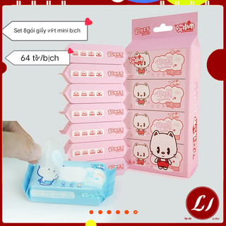 Giấy ướt mini hoa quả ( 64tờ) lau tay, mặt đa năng, nhỏ gọn -1 bịch