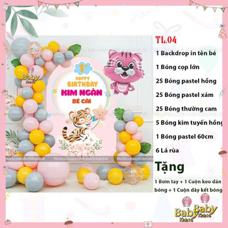 Kèm backdrop in - set bóng trang trí sinh nhật tuổi cọp hồng
