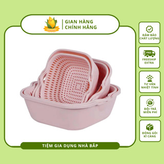 Combo Rổ Úp Bát Có Khay Hấng Nước - Set Rổ 6 Món Việt Nhật - Bộ 3 Hộp Đựng Thực Phẩm