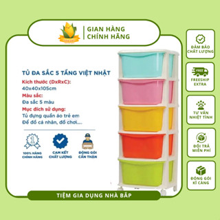 Tủ Nhựa Đựng Đồ Đa Sắc Việt Nhật, Kệ Đựng Đồ Đa Năng 5 Tầng Có Bánh Xe, Đựng Đồ Chơi, Quần Áo