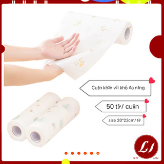 Cuộn Khăn vải khô lau đa năng BẢN TO xé miếng , giấy khô lau bếp siêu dai, thấm hút dầu mỡ, giặt được- size 20cm