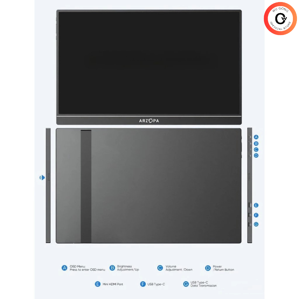 Màn Hình Di Động ARZOPA 14 inch - 16 inch tấm nền IPS 2.5K/ FullHD tần số quét 144Hz/ 60Hz. ARZOPA Portable Monitor | BigBuy360 - bigbuy360.vn
